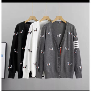Áo cardigan thome 4 sọc thêu hình con chó cực đẹp-áo cardigan 4 sọc thêu chuẩn form cao cấp
