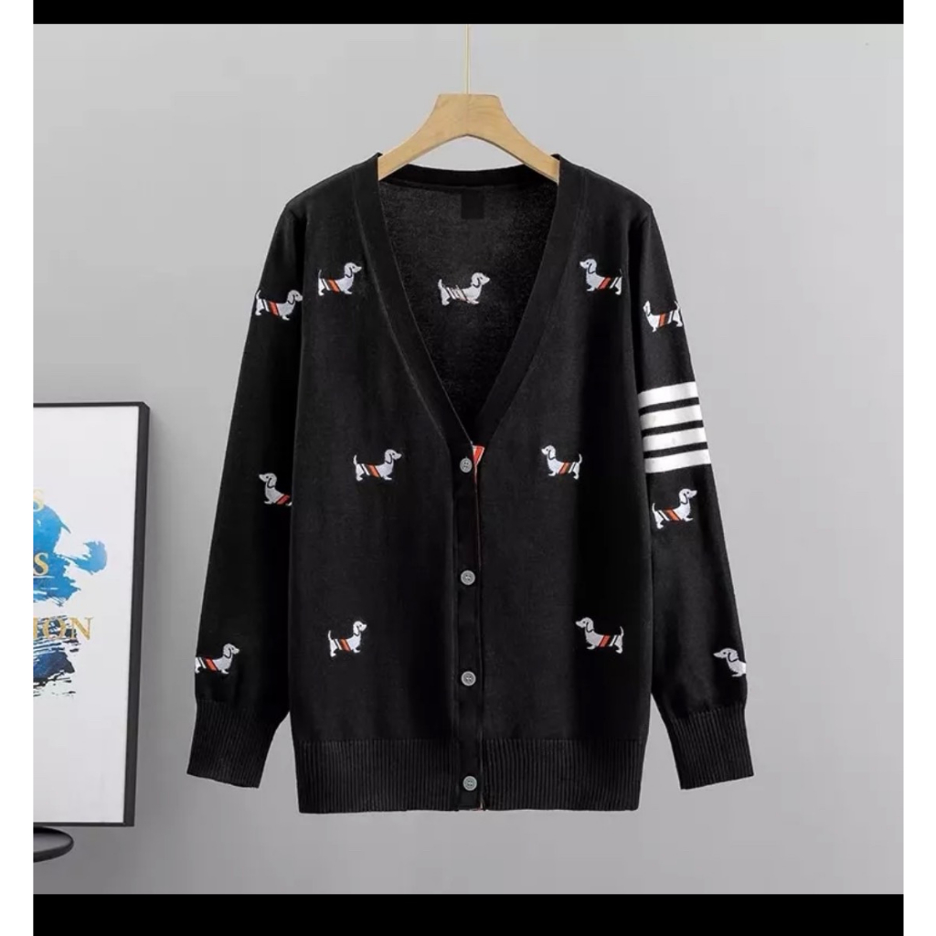 Áo Cardigan Thome 4 sọc Thêu Hình Con Chó Cực Đẹp-Áo Cardigan 4 Sọc Thêu Chuẩn Form Cao Cấp
