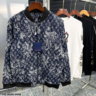 Áo khoác bomber lv loang 2 lớp vải bò cao cấp-bomber lv loang xanh hàng đẹp chuẩn form