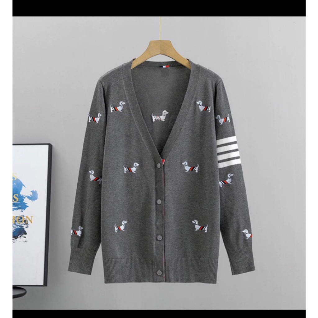 Áo Cardigan Thome 4 sọc Thêu Hình Con Chó Cực Đẹp-Áo Cardigan 4 Sọc Thêu Chuẩn Form Cao Cấp