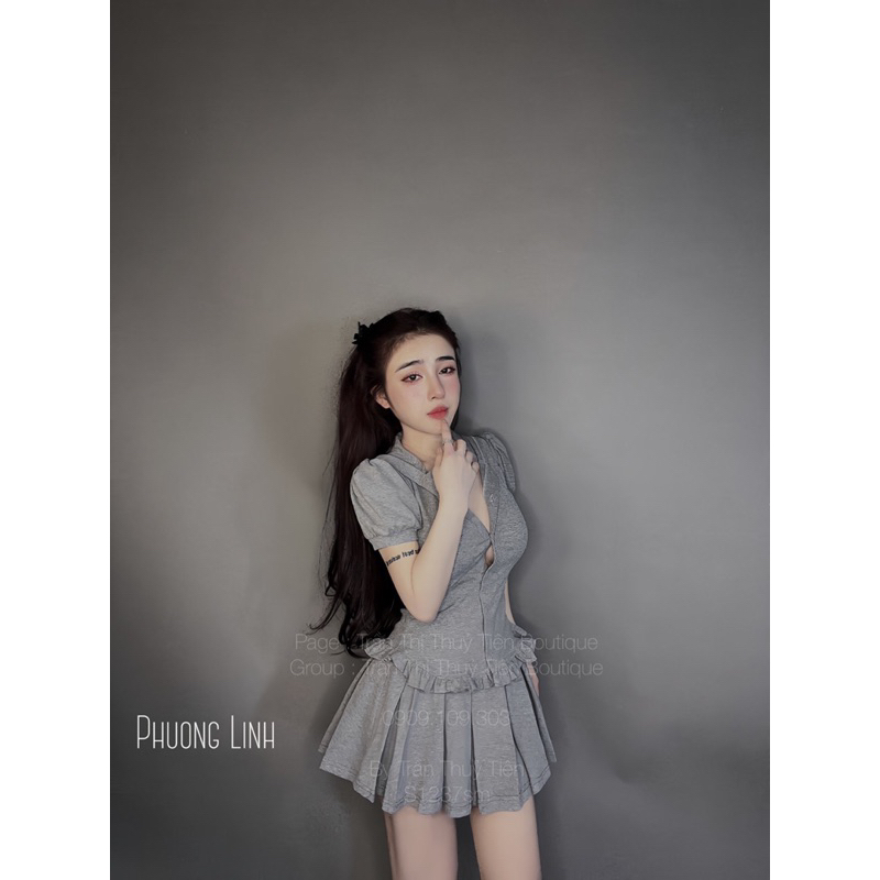 SET ÁO TAI THỎ TAY NGẮN PHỐI CHÂN VÁY XẾP LI XOÈ