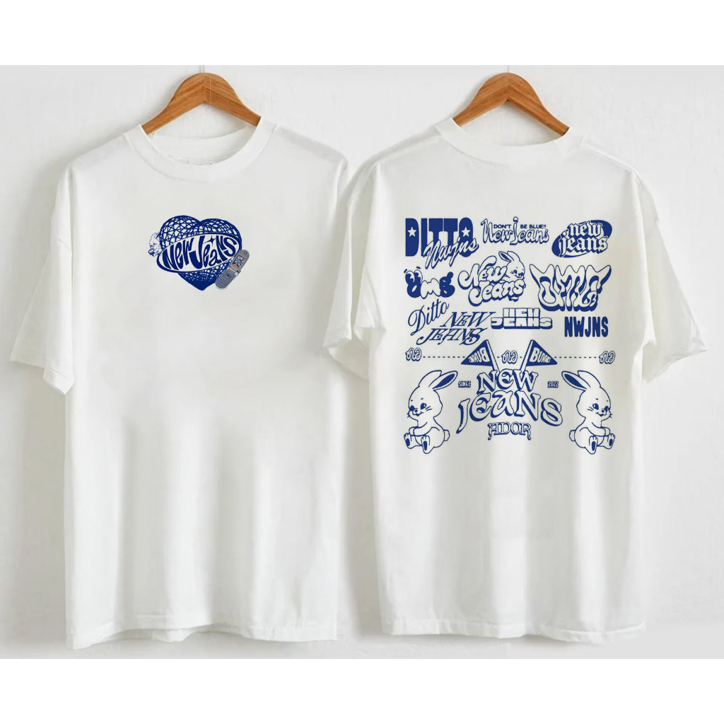 Áo Thun Trắng NewJeans K-Pop In 2 Mặt Mẫu Mới Dễ Thương Unisex Nam Nữ