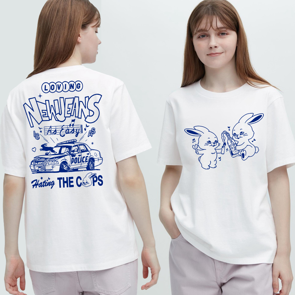 Áo Thun Trắng NewJeans K-Pop In 2 Mặt Mẫu Mới Dễ Thương Unisex Nam Nữ