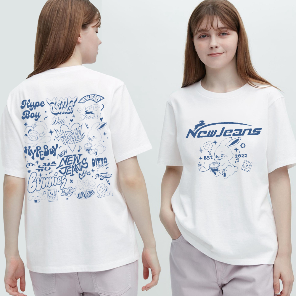 Áo Thun Trắng NewJeans K-Pop In 2 Mặt Mẫu Mới Dễ Thương Unisex Nam Nữ
