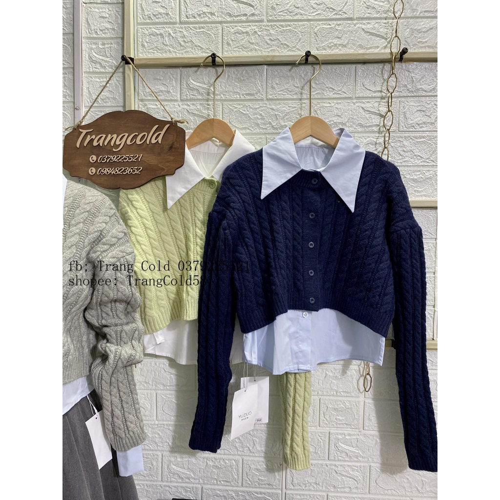 SET ÁO LEN CROPTOP + SƠ MI RỜI