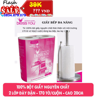 Khăn giấy lau bếp Bless You 2 lớp 170 tờ - Lốc 2 cuộn