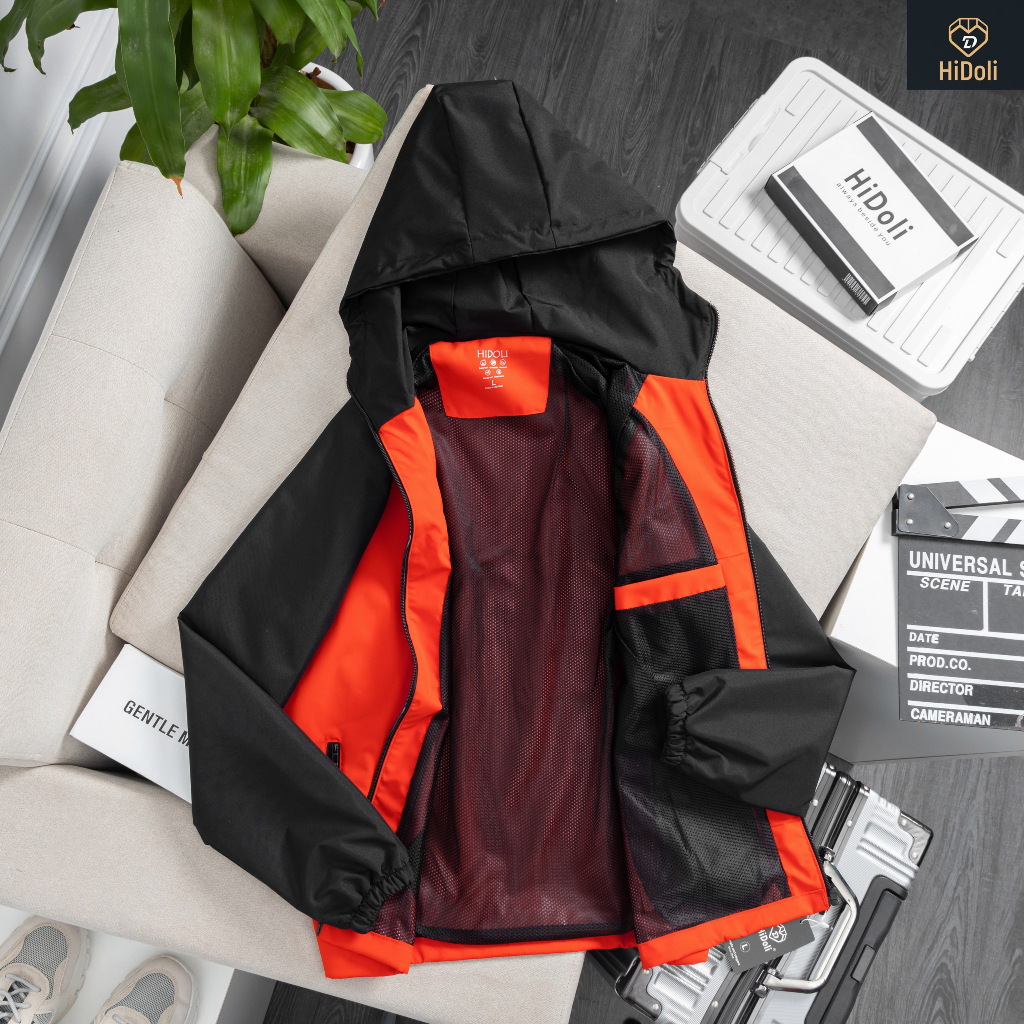 Áo Khoác Đôi Nam Nữ Phối Tay Raglan Unim Store Mũ Liền Áo Có Dây Rút Vải Gió Cao Cấp