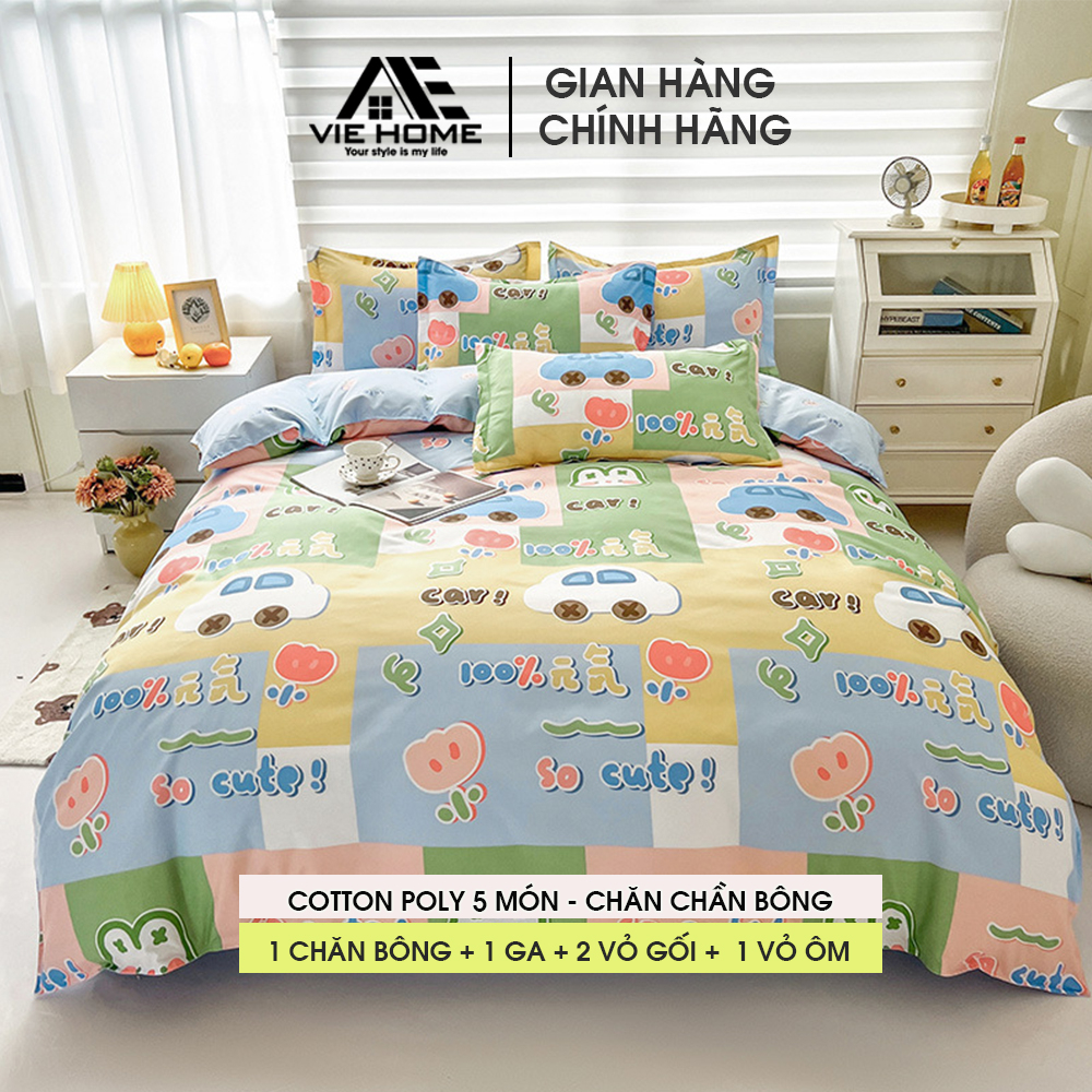 Bộ chăn ga gối Cotton Poly VIE HOME - Bedding nhập khẩu miễn phí may nhiều kích thước Drap bọc giường M2,M4,M6,M8