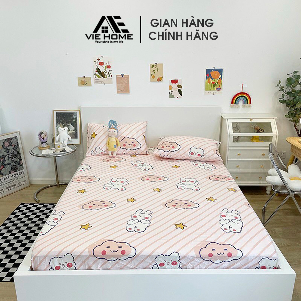 Bộ ga giường vỏ gối Cotton Poly VIE HOME - Bedding nhiều mẫu dễ thương đủ kích thước M4,M6,M8