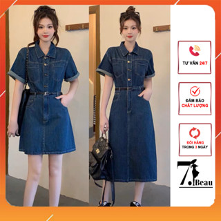 Váy bò, đầm Jean tay ngắn, đầm nữ túi ngực kèm đai thắt eo, kiểu dáng thanh lịch  7.Beautiful V162