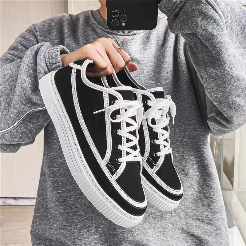 Giày sneaker nam mẫu mới Đen Viền Kem Basicc thể thao siêu đẹp