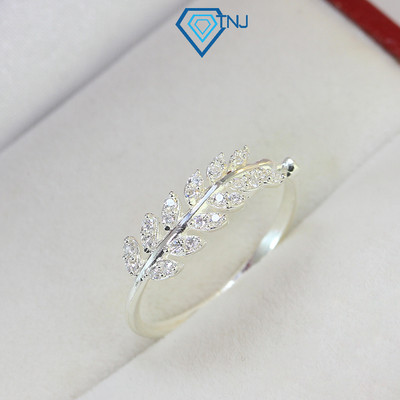 Nhẫn bạc nữ TNJ lá nguyệt quế đính đá sang trọng lấp lánh, khắc tên miễn phí NN0381 - Trang Sức TNJ