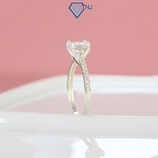 Nhẫn bạc nữ TNJ trụ đá 4 chấu viền đá bằng sang trọng, khắc tên miễn phí NN0382 - Trang Sức TNJ