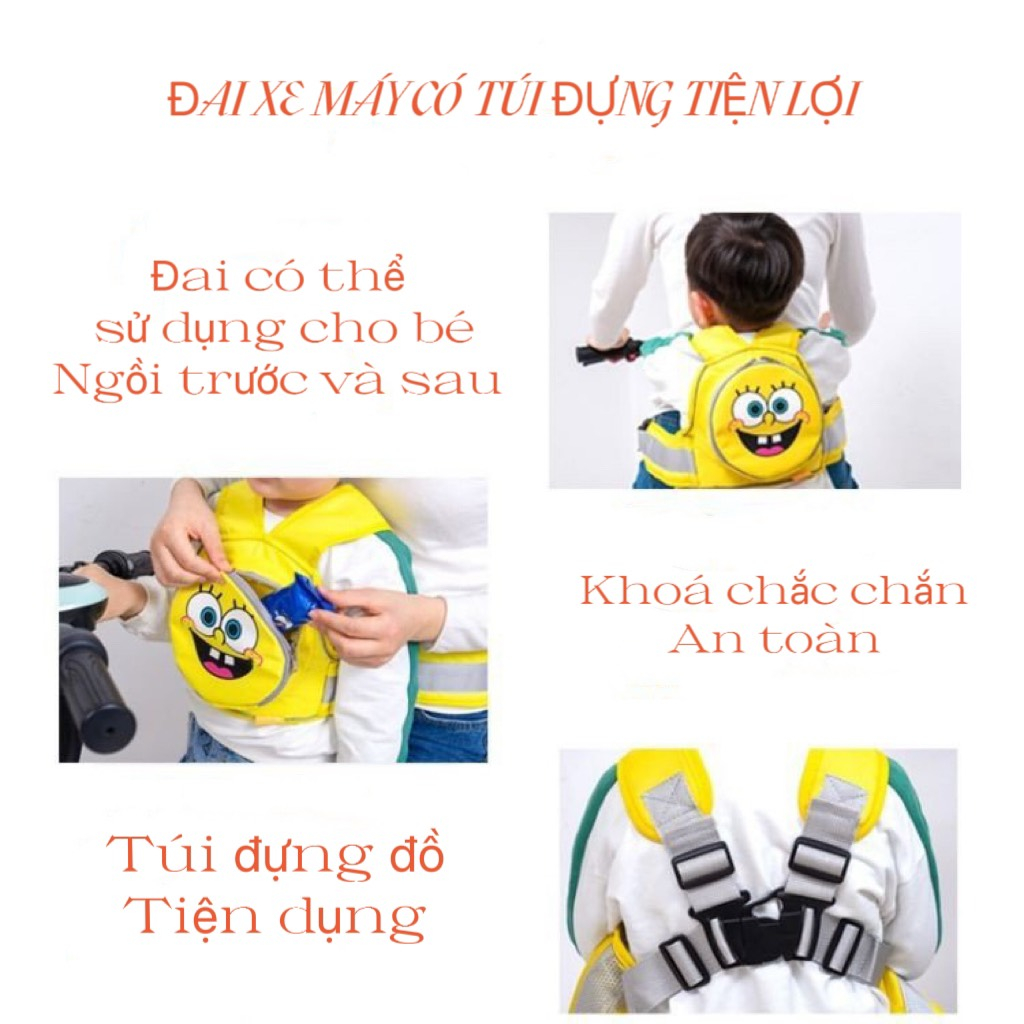 Đai đi xe máy cho bé 1-10 tuổi cố định bé an toàn trên xe hình đáng yêu - Hie en Store