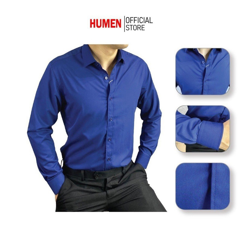 Áo sơ mi nam dài tay công sở màu xanh coban chất lụa mềm thoáng khí không nhàu không phai màu chuẩn phom slim