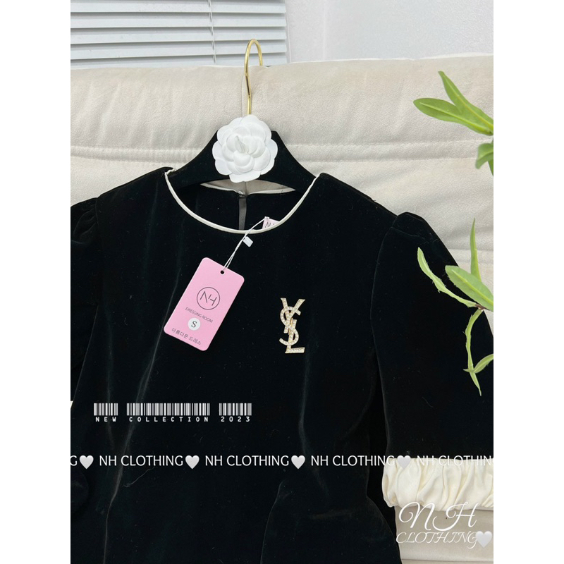 Váy nhung xuông kèm tag tiểu thư