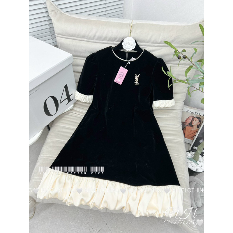 Váy nhung xuông kèm tag tiểu thư