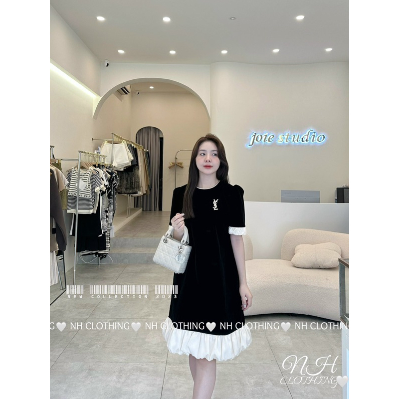 Váy nhung xuông kèm tag tiểu thư