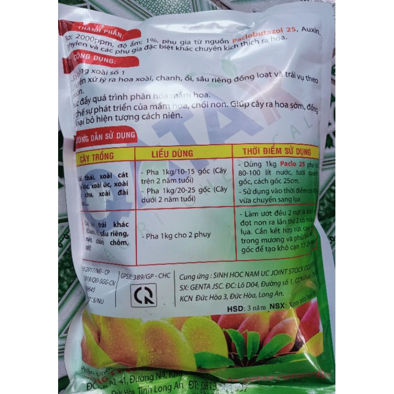 PHÂN BÓN VI LƯỢNG PACLO 25  - CHUYÊN DÙNG XỬ LÝ RA HOA TRÁI VỤ