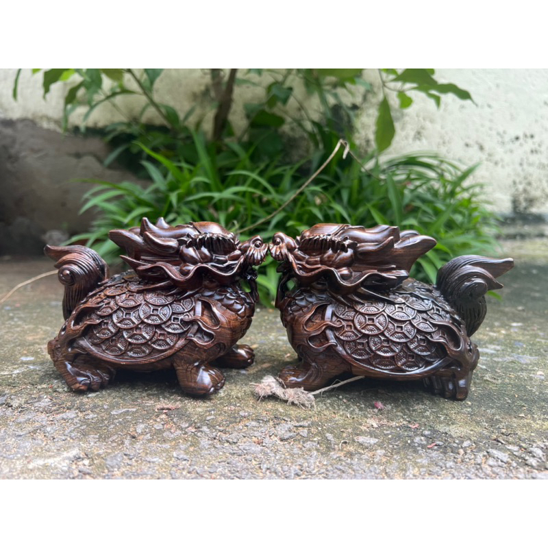 Cặp long quy gỗ mun hoa siêu đẹp