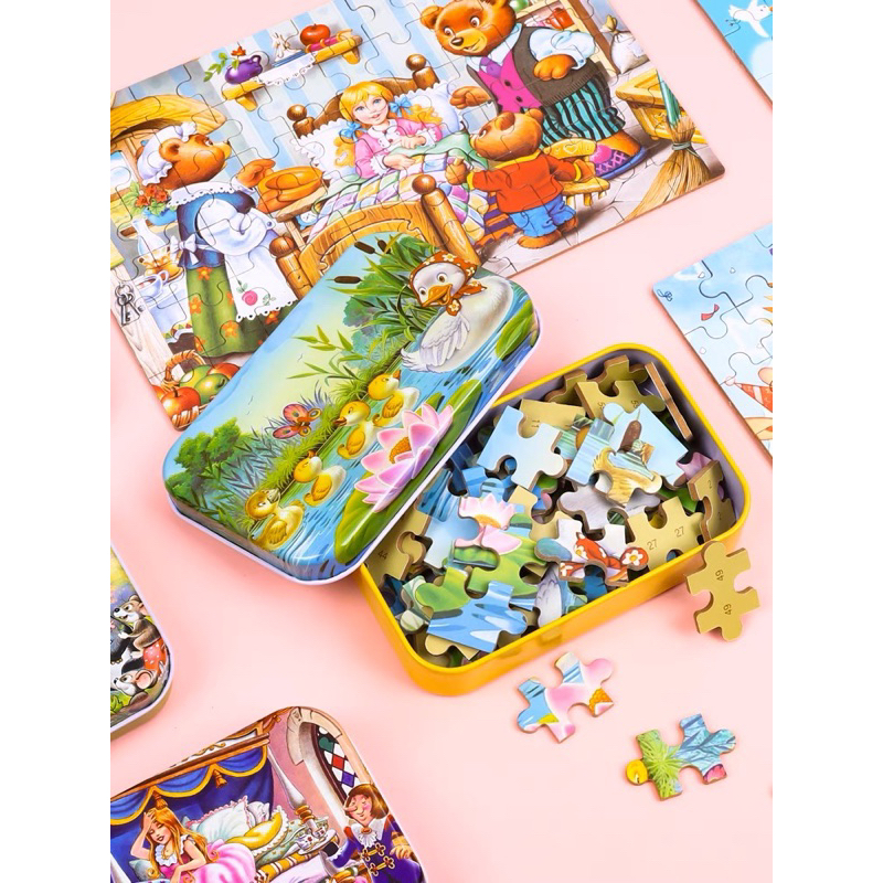 Đồ chơi tranh ghép 60 miếng hộp sắt hình đẹp, xịn xò - chọn mẫu - cho bé