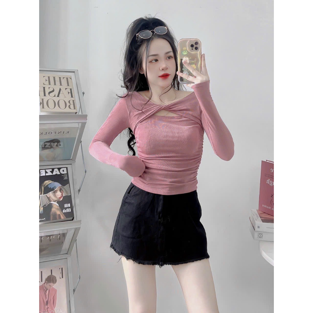 Áo Nhung Nhũ Xoắn Trước Sau Bling Bling