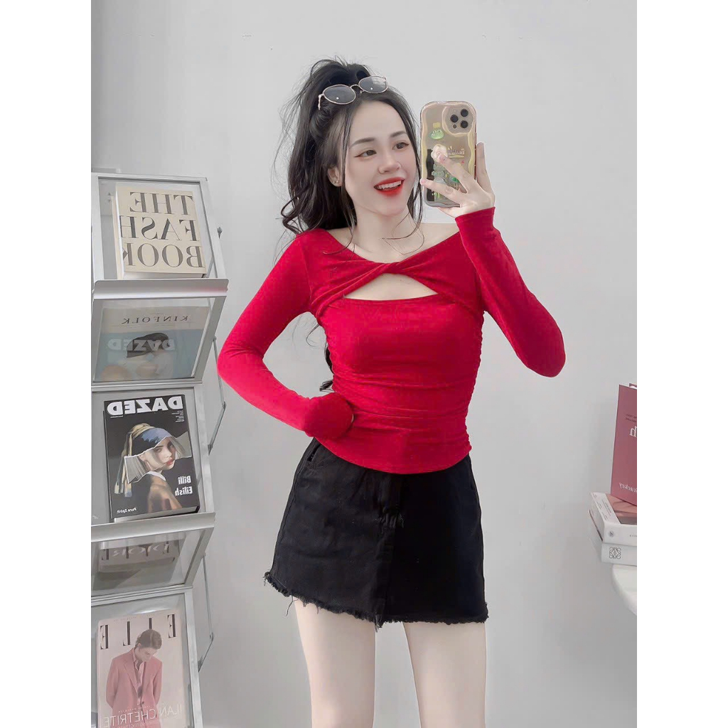 Áo Nhung Nhũ Xoắn Trước Sau Bling Bling