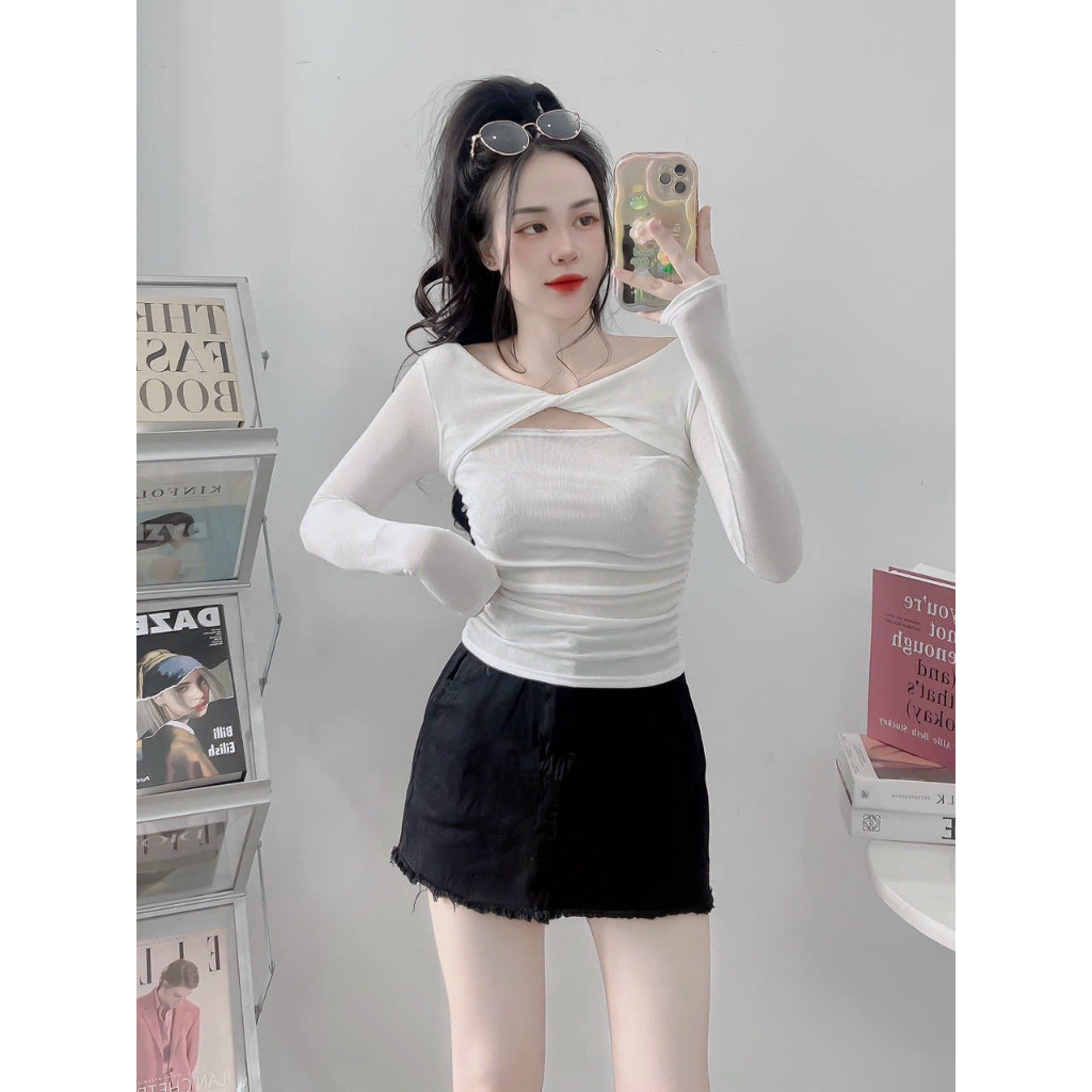 Áo Nhung Nhũ Xoắn Trước Sau Bling Bling