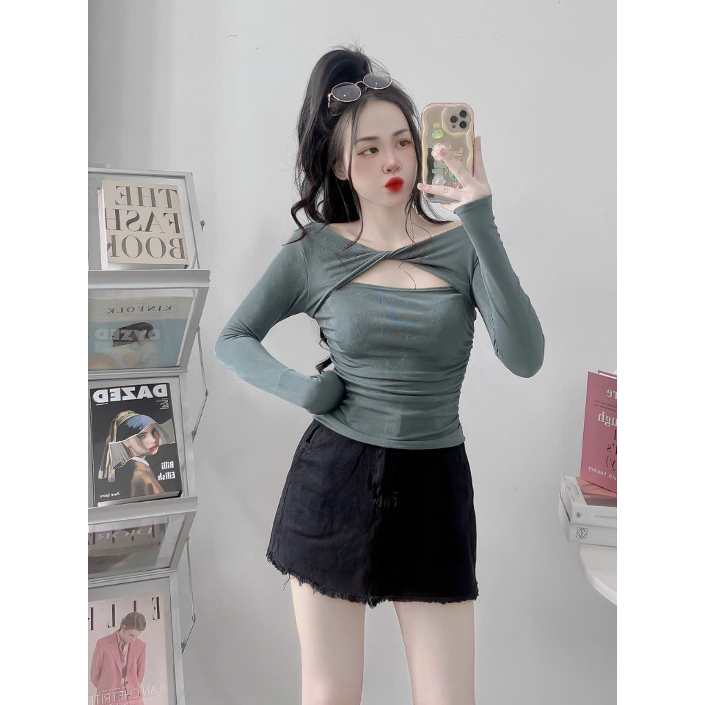 Áo Nhung Nhũ Xoắn Trước Sau Bling Bling