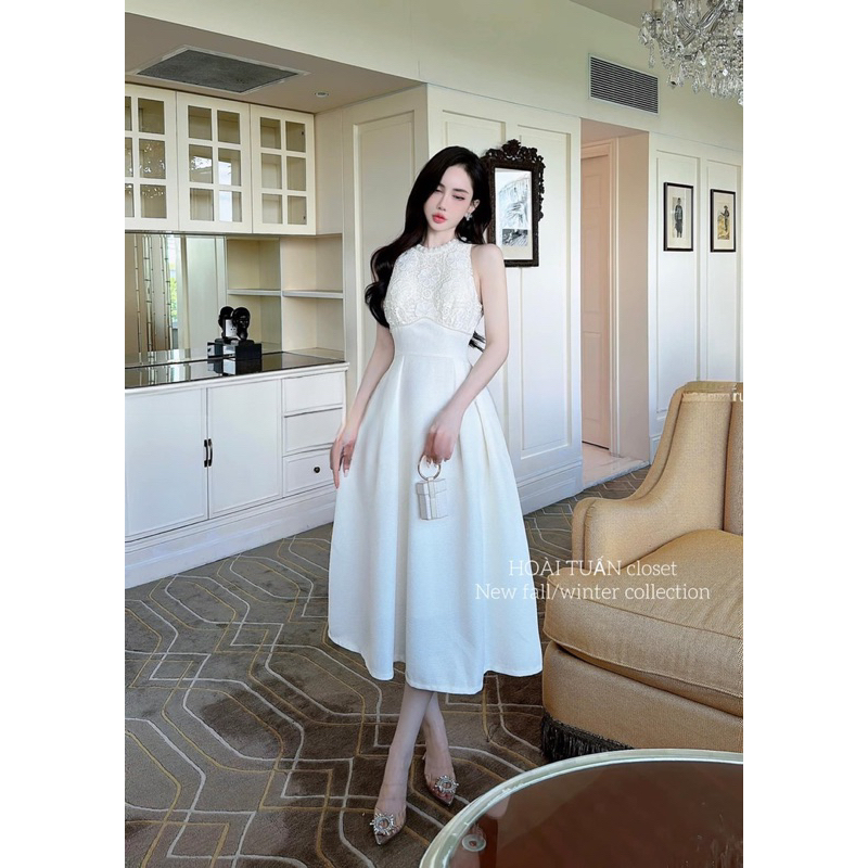 Váy Đầm Trắng Dự Tiệc Dáng Dài tiểu thư Siêu Xinh NUROOM