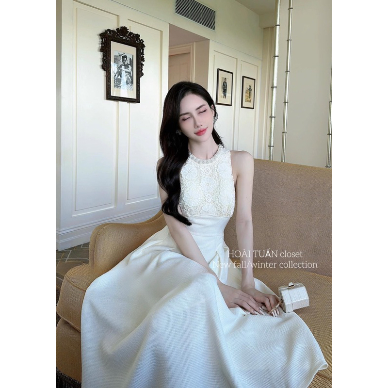 Váy Đầm Trắng Dự Tiệc Dáng Dài tiểu thư Siêu Xinh NUROOM