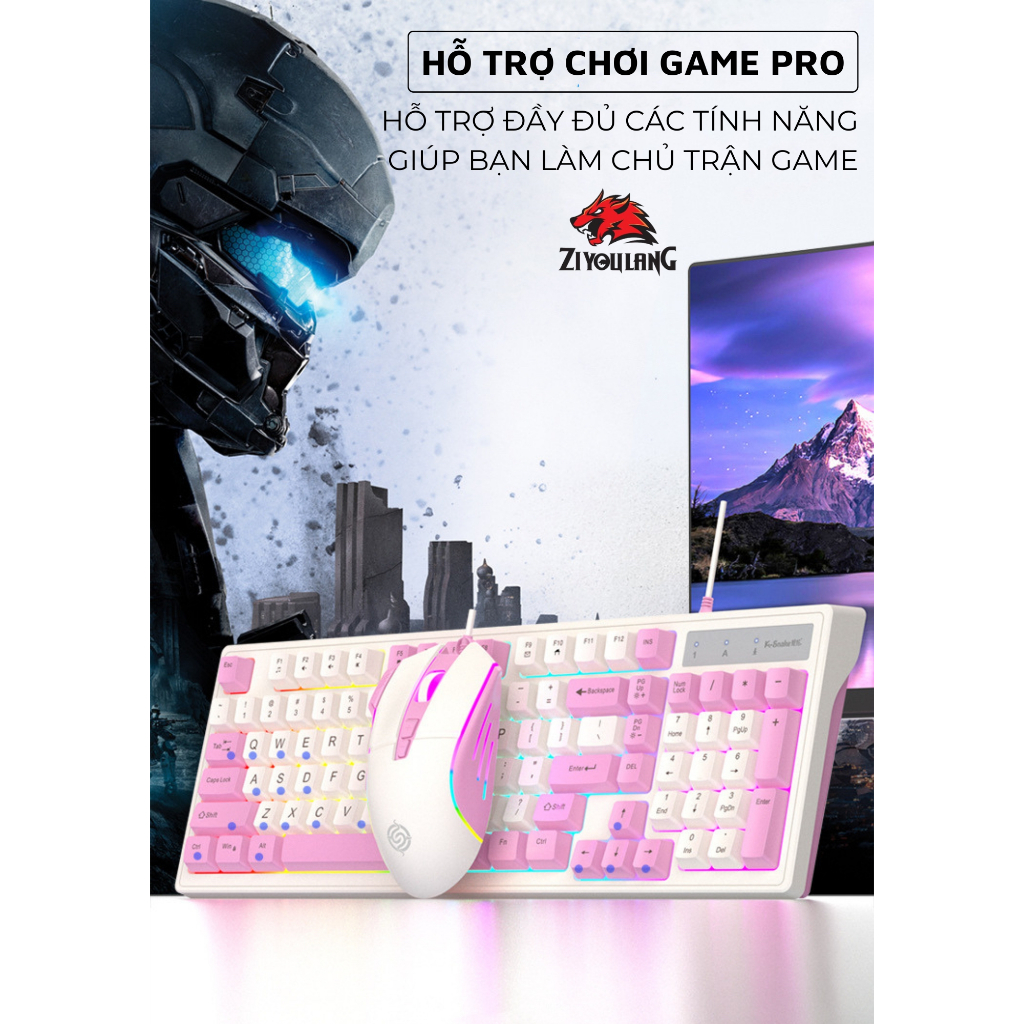 Bộ Bàn Phím Giả Cơ Gaming Cao Cấp ZiyouLang Km800 LED PRO Gõ Êm, Chơi Game Máy Tính Esport