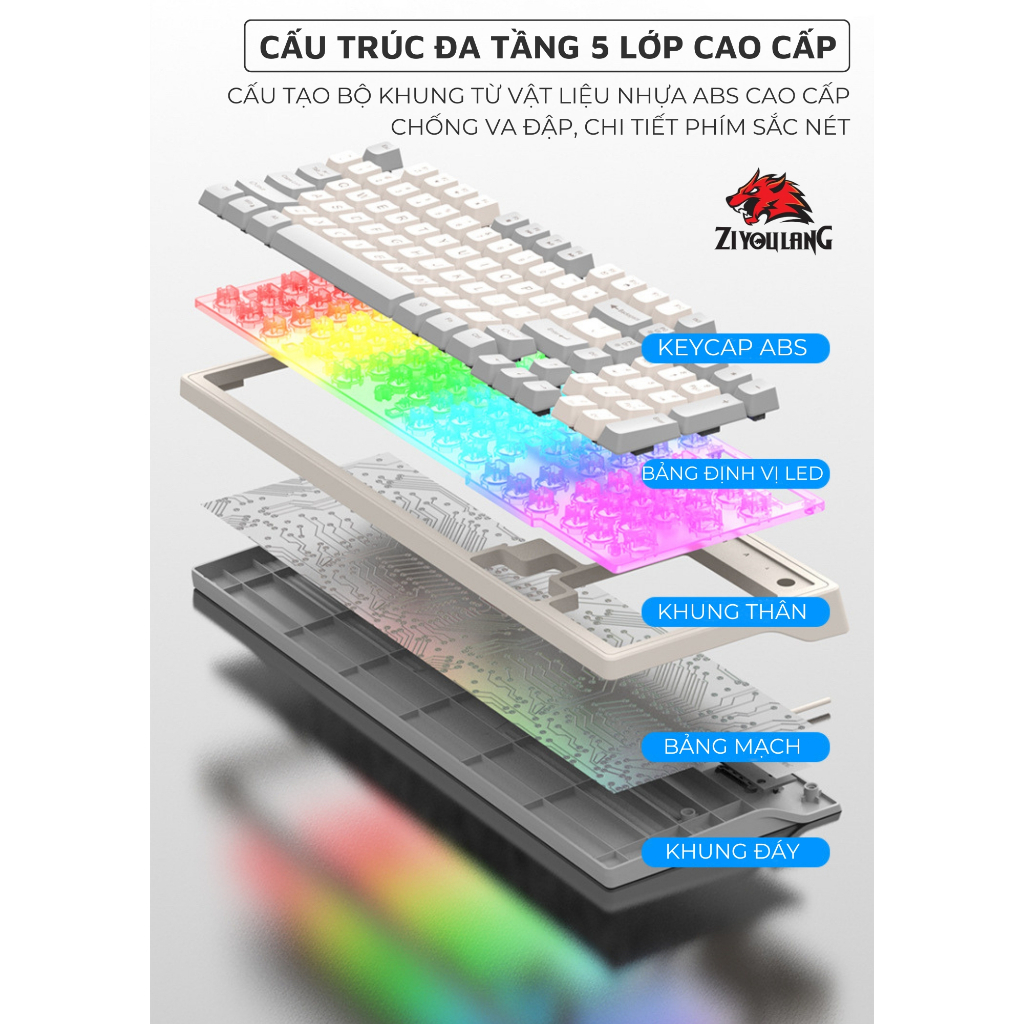 Bộ Bàn Phím Giả Cơ Gaming Cao Cấp ZiyouLang Km800 LED PRO Gõ Êm, Chơi Game Máy Tính Esport | BigBuy360 - bigbuy360.vn