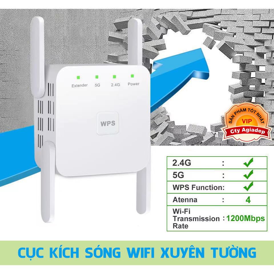Bộ kích sóng wifi 5G 2.4G siêu xịn 4 râu cho nhà cao tầng, khách sạn, nhà nghỉ AC1200M