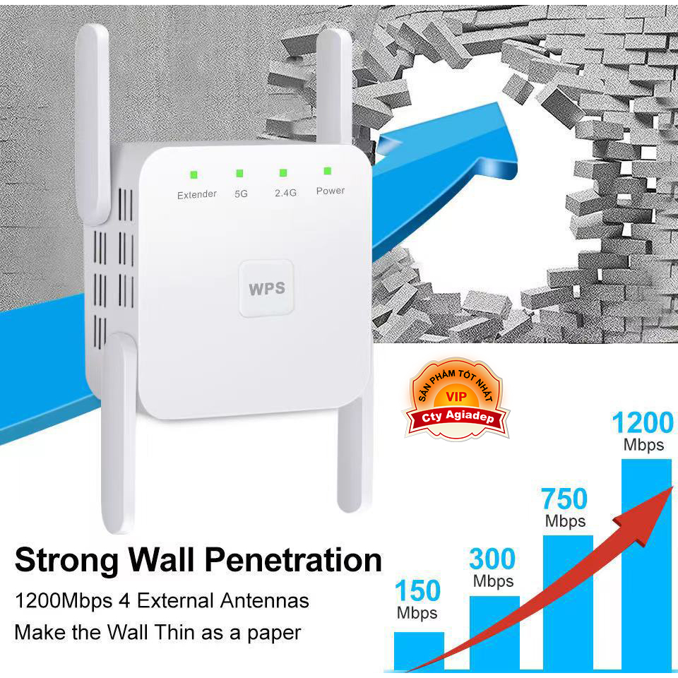Bộ kích sóng wifi 5G 2.4G siêu xịn 4 râu cho nhà cao tầng, khách sạn, nhà nghỉ AC1200M