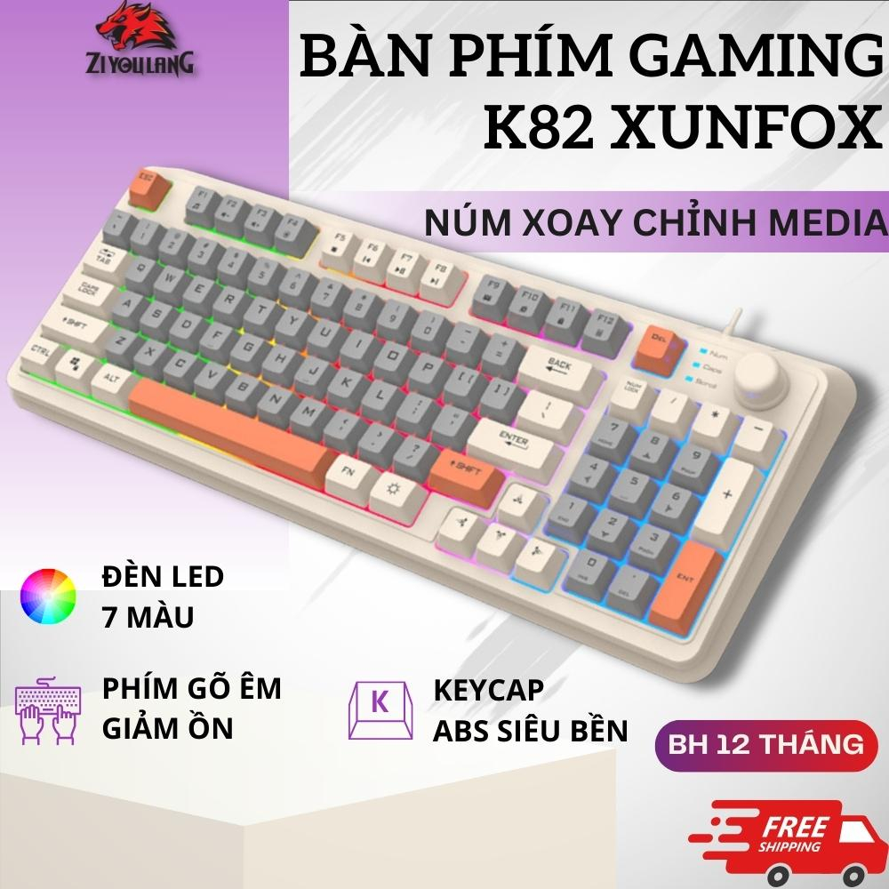 Bàn Phím Máy Tính Gaming LED ZiyouLang K82 Phím Bấm Êm Gõ Giảm Ồn, Có Núm Xoay Cao Cấp