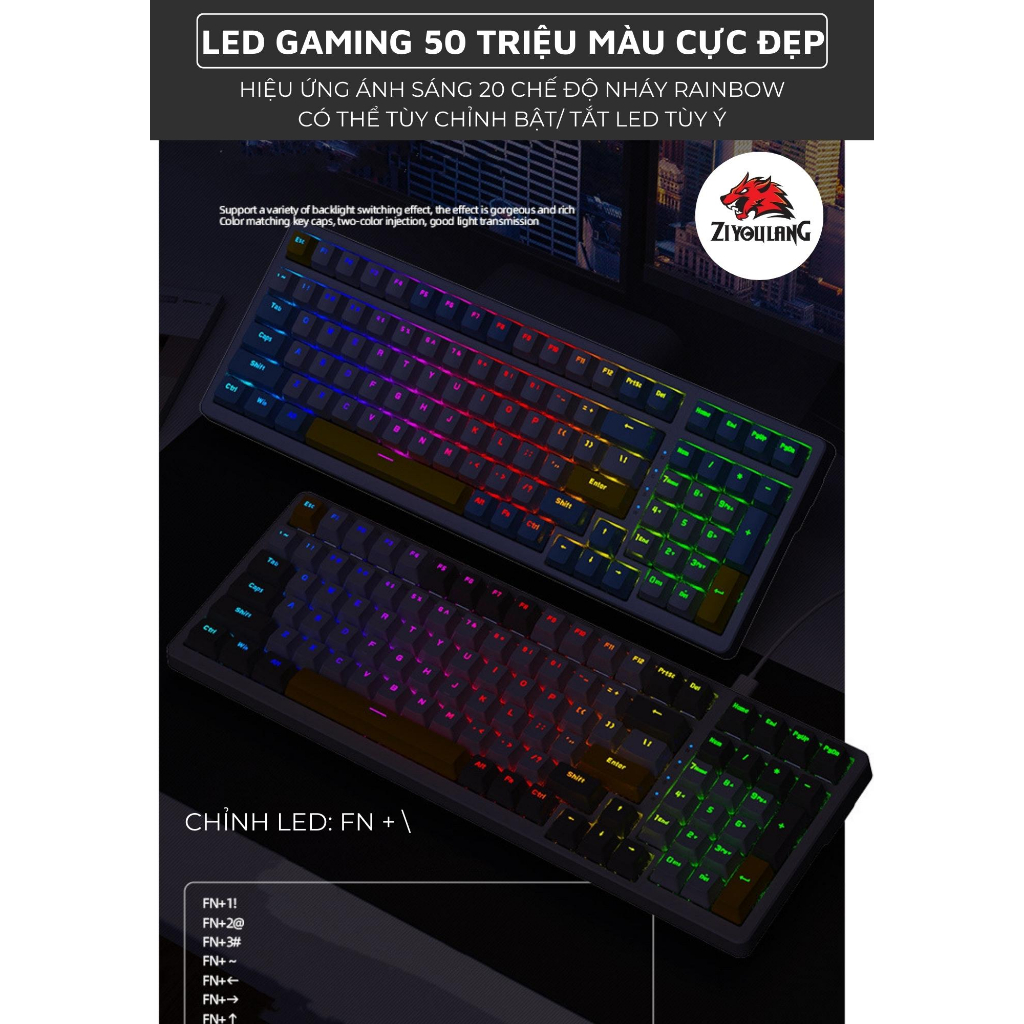 Bàn Phím CƠ Gaming LED ZiyouLang K3 Max Trục Cơ Red Switch Độ Bền Cao Phím Gõ Cực Đã