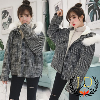 Áo Khoác Lót Lông - Áo Dạ  2  Lớp lót lông cừu toàn thân có mũ dày dặn, From rộng đẹp, chất dạ caro quảng châu sịn