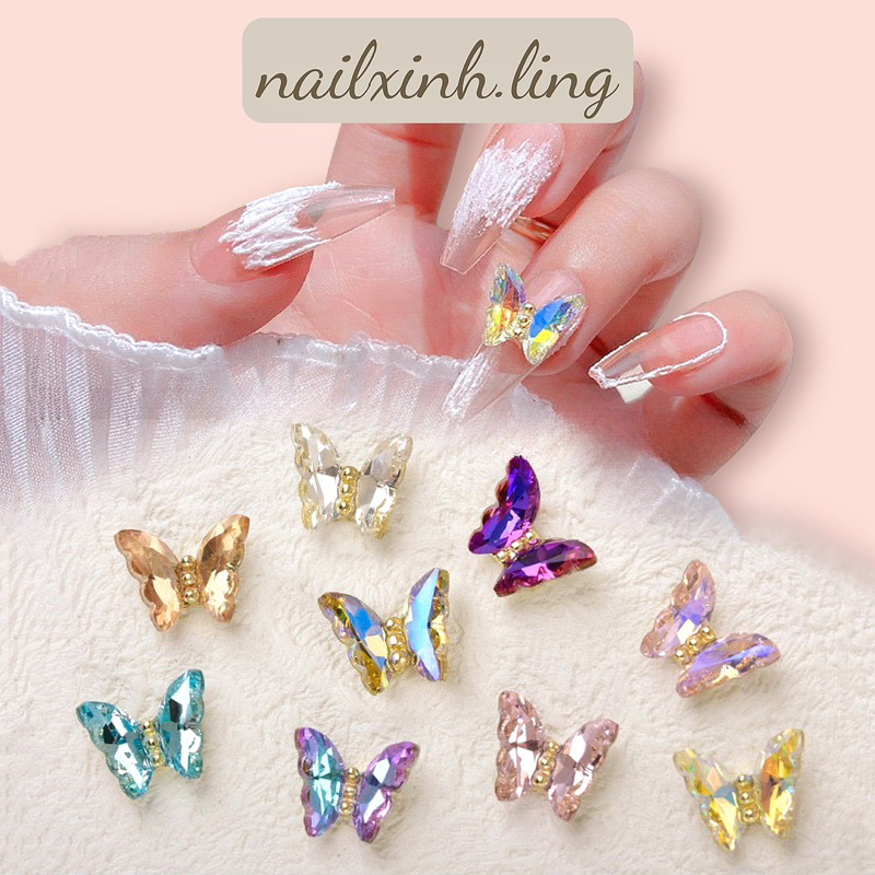 Charm Bướm Đá Sang Trọng Làm Móng Nghệ Thuật -R9, Bướm Đá Nail Nhiều Màu, Bướm Thuỷ Tinh Phụ Kiện Trang Trí Móng