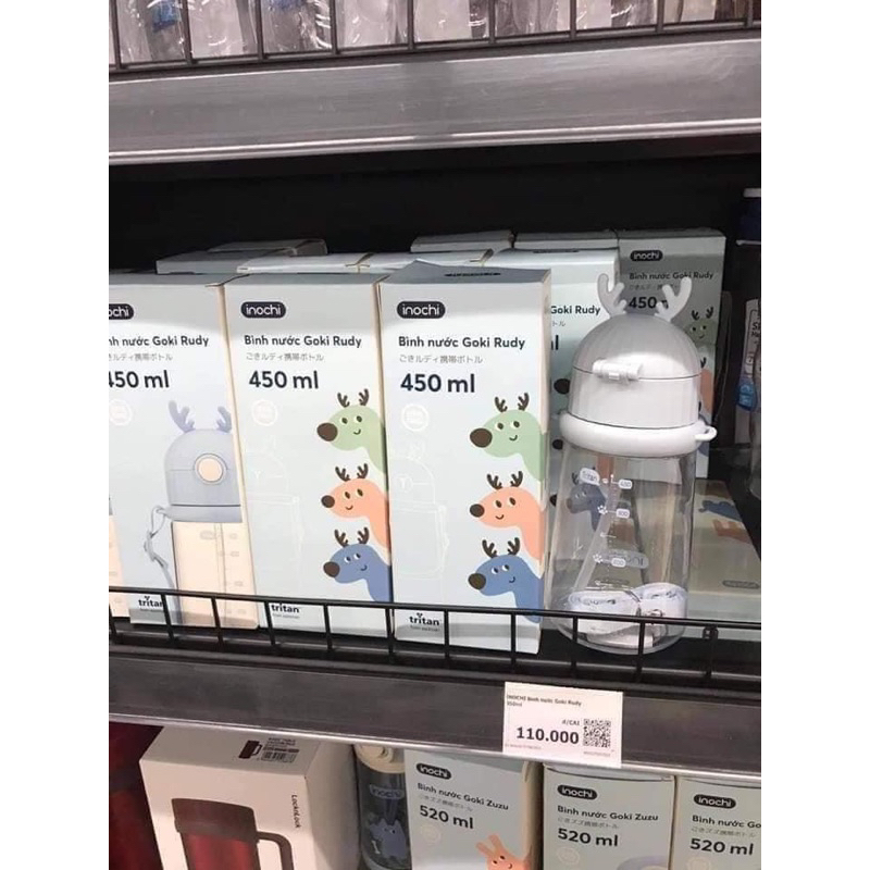 Bình Đựng Nước Bình Nước Goki Rudy 450ml dễ thương cho bé hàng Cao Cấp Chính Hãng Inochi Có Ống Hút
