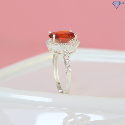 Nhẫn bạc nữ TNJ đính đá đỏ hột to sang trọng, viền đá mini lấp lánh khắc tên theo yêu cầu NN0387 - Trang Sức TNJ