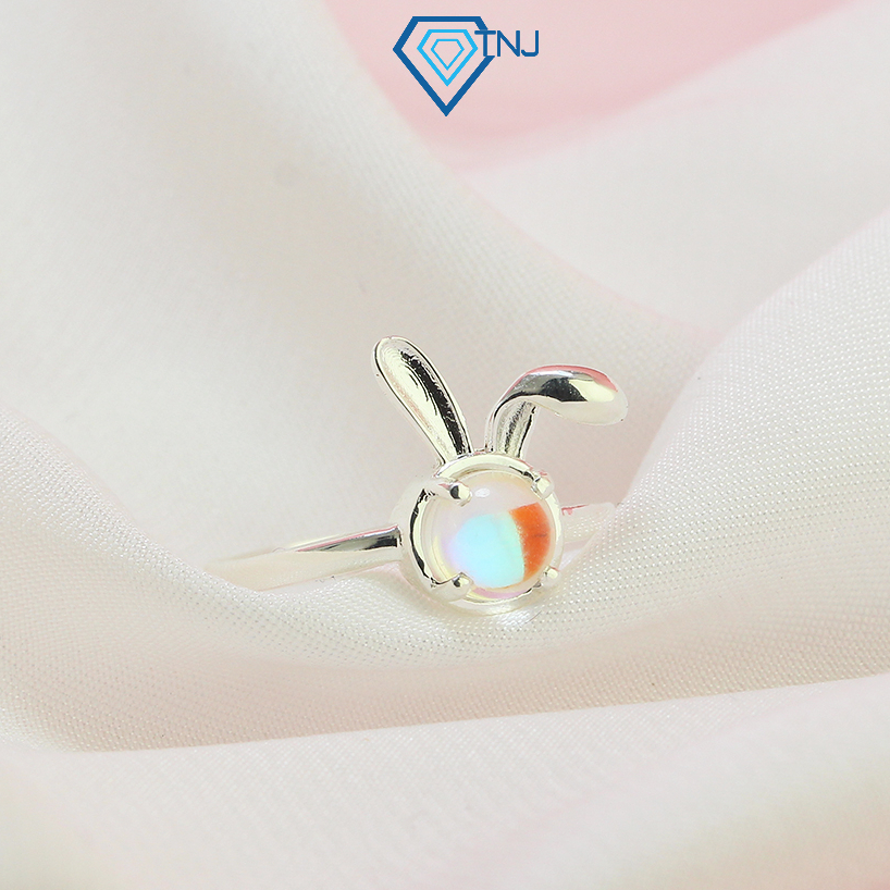 Nhẫn bạc nữ TNJ mặt thỏ đính đá Moonstone viền trơn lấp lánh, khắc tên miễn phí NN0386 - Trang Sức TNJ