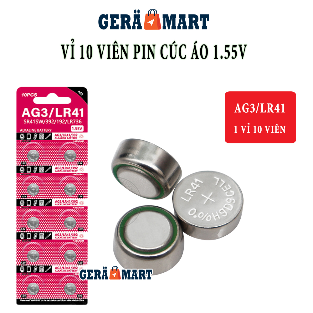 Pin cúc áo AG1/LR621 AG3/LR41 AG4/LR626 AG5/LR754 AG6/LR920 AG10/LR1130 AG13/LR44 điện áp 1.55V