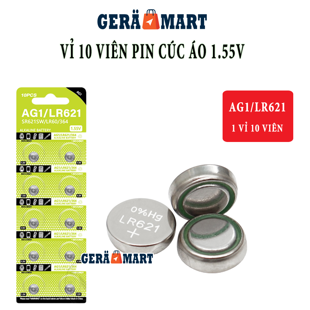 Pin cúc áo AG1/LR621 AG3/LR41 AG4/LR626 AG5/LR754 AG6/LR920 AG10/LR1130 AG13/LR44 điện áp 1.55V