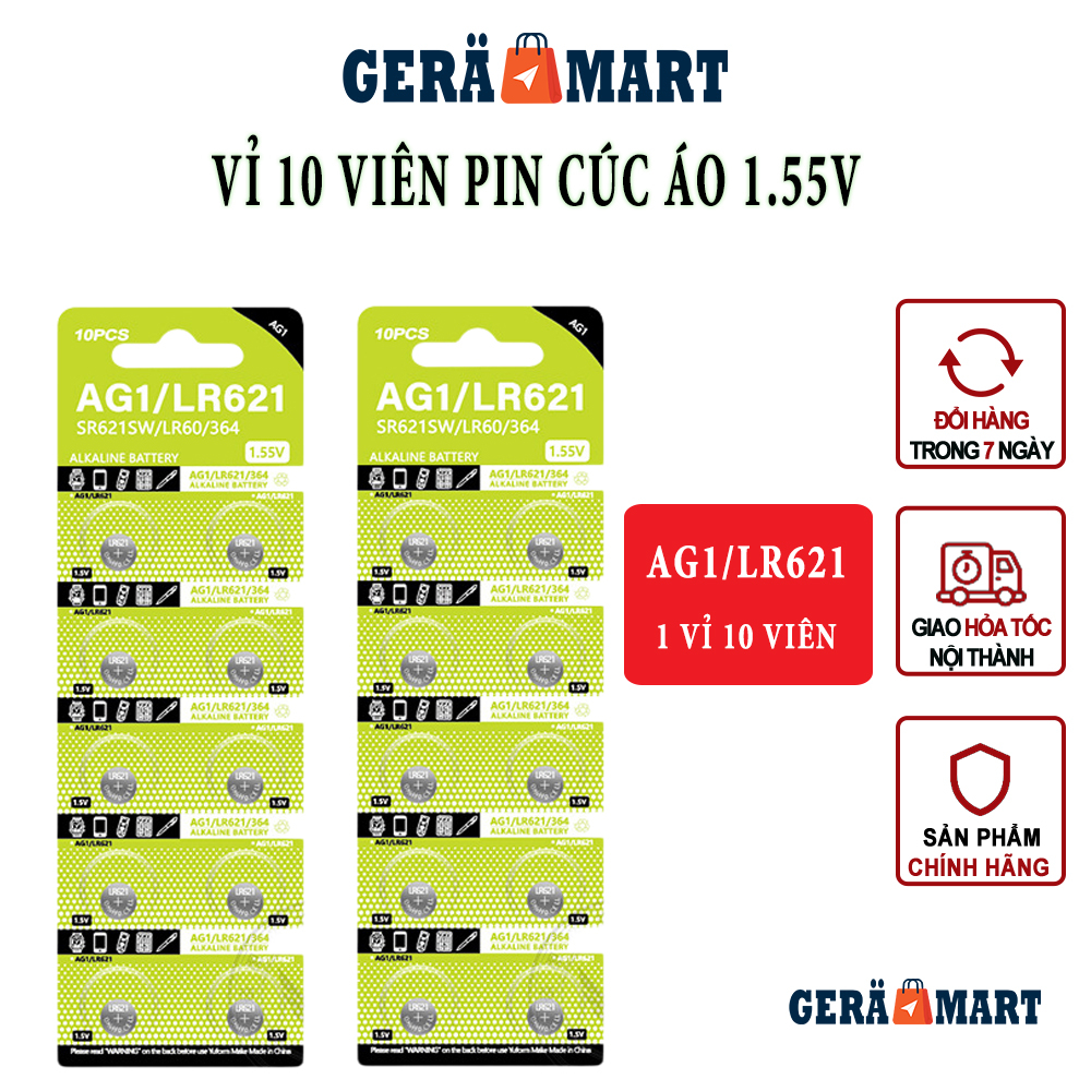 Pin cúc áo AG1/LR621 AG3/LR41 AG4/LR626 AG5/LR754 AG6/LR920 AG10/LR1130 AG13/LR44 điện áp 1.55V