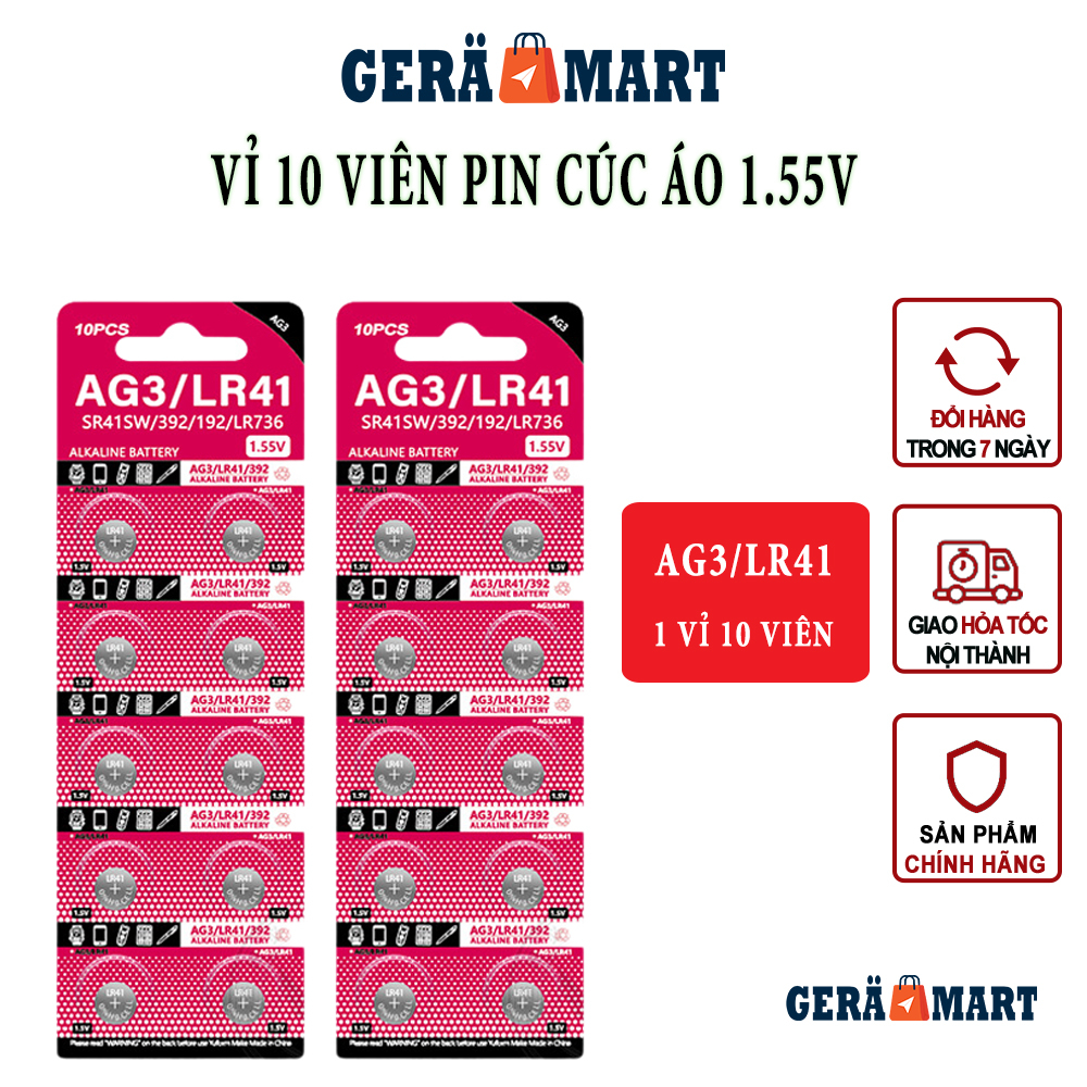 Pin cúc áo AG1/LR621 AG3/LR41 AG4/LR626 AG5/LR754 AG6/LR920 AG10/LR1130 AG13/LR44 điện áp 1.55V