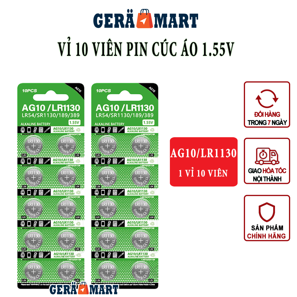 Pin cúc áo AG1/LR621 AG3/LR41 AG4/LR626 AG5/LR754 AG6/LR920 AG10/LR1130 AG13/LR44 điện áp 1.55V