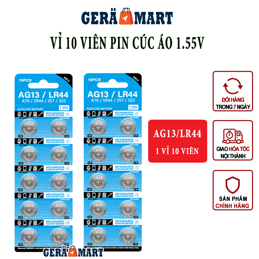 Pin cúc áo AG1/LR621 AG3/LR41 AG4/LR626 AG5/LR754 AG6/LR920 AG10/LR1130 AG13/LR44 điện áp 1.55V