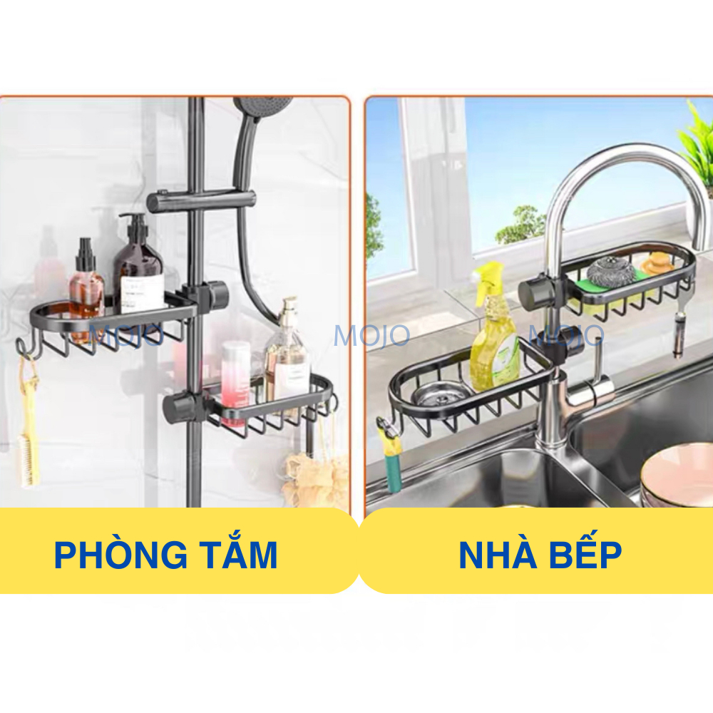Giá treo vòi đựng đồ nhôm không gỉ đa năng đựng giẻ rửa bát xoay 360 độ MOJO