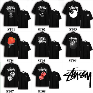 Áo Thun  form rộng Stussy chữ ký Tay Lỡ Form Rộng Unisex Cotton 2 Chiều Cao Cấp Full túi zip Trend - Màu Đen